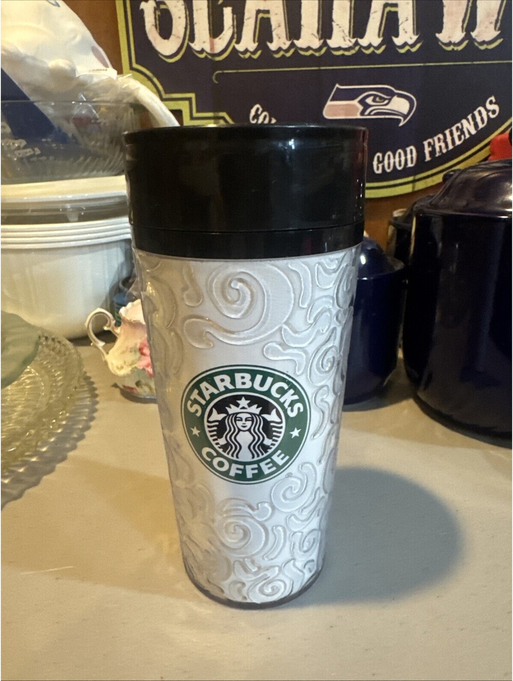 Starbucks White Plastic Tumbler With Green Sirens Log [COPY]